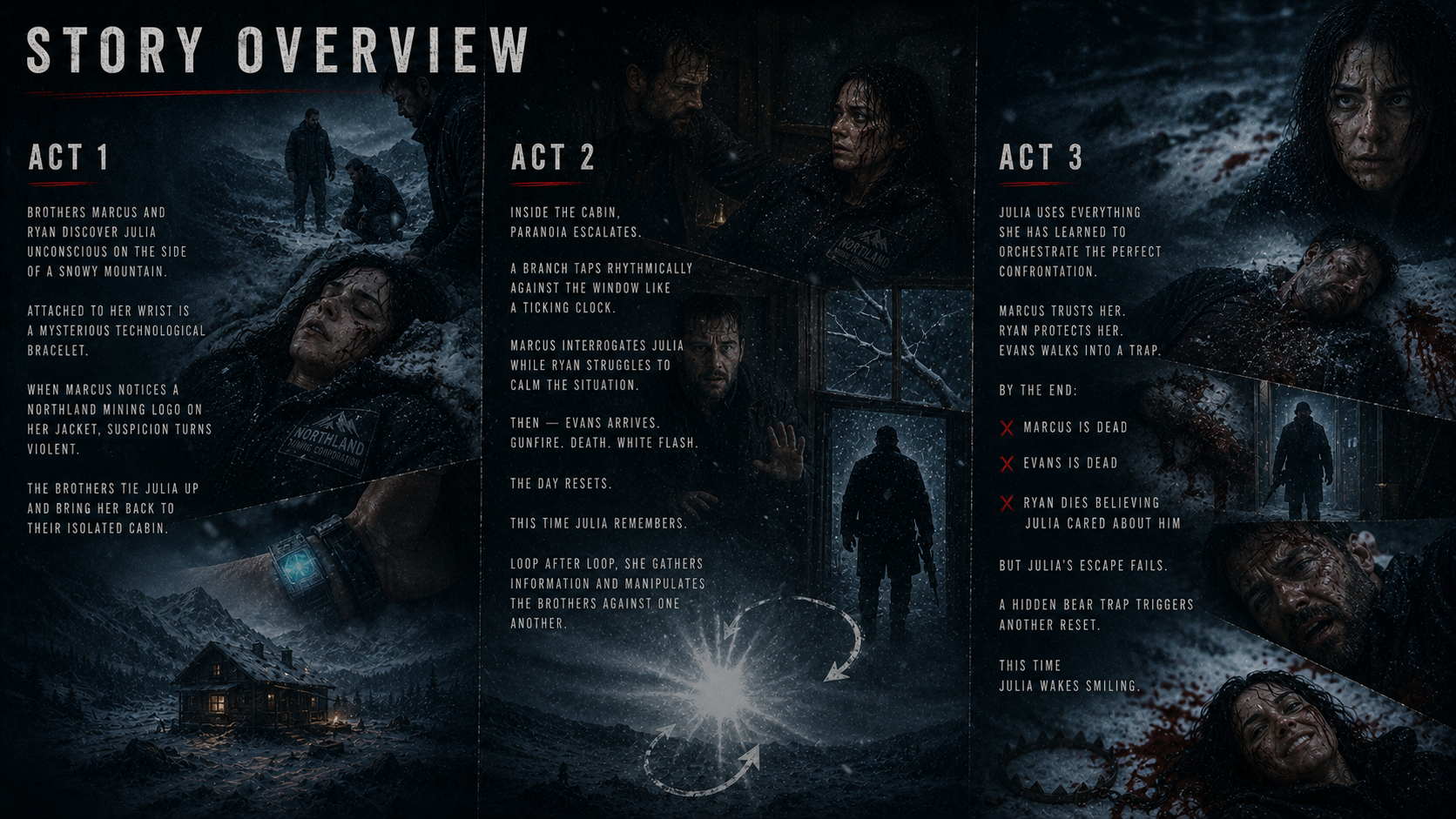 Story overview — Act 1, 2 and 3 breakdown
